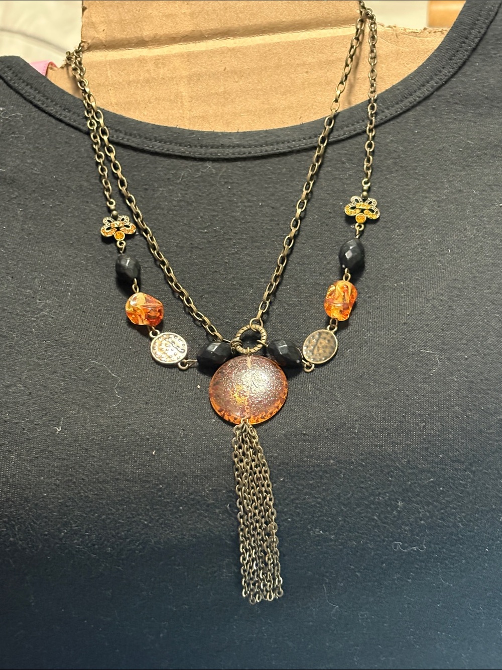 Lane Bryant Orange and Black Tassel Pendant Necklace